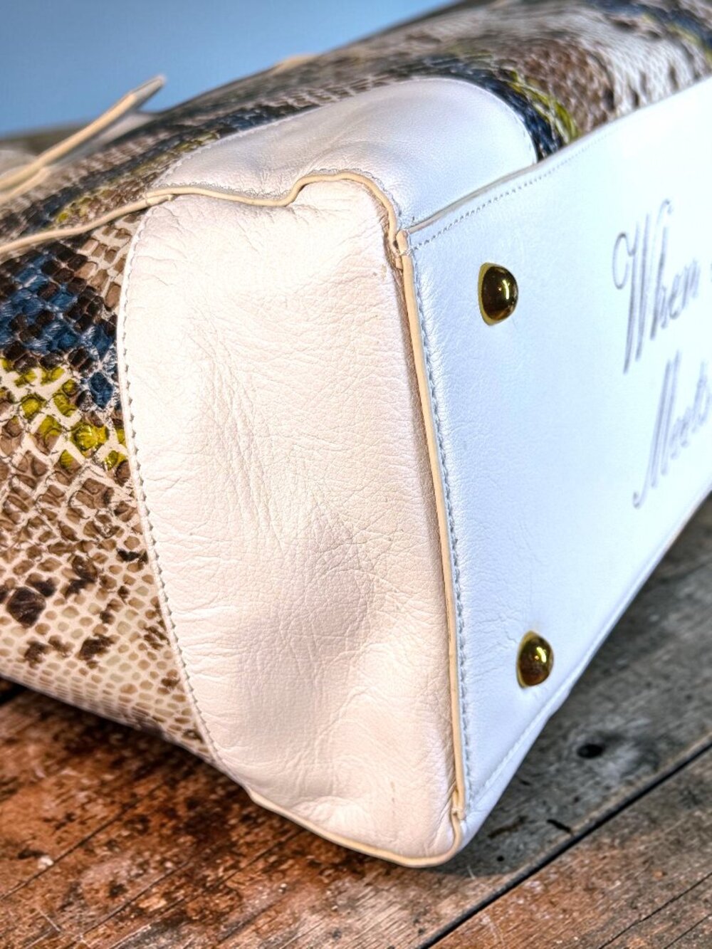 Sharif 1827 Studio Leather and Snake Foil Top Handle Shoulder Bag - SAMPLE BAG - Picture 9 of 15